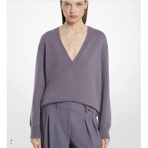Michael Kors Collection Cashmere V-Neck Sweater S Iris Loose Fit Long Sleeve